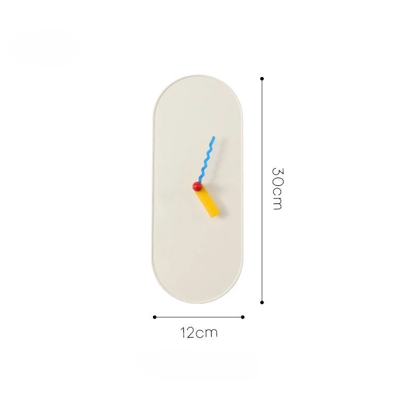  white oval clock with colorful sticks on a white background