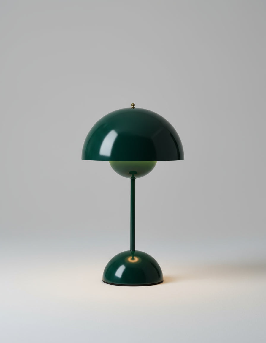 Green lamp with a unique design on a white background