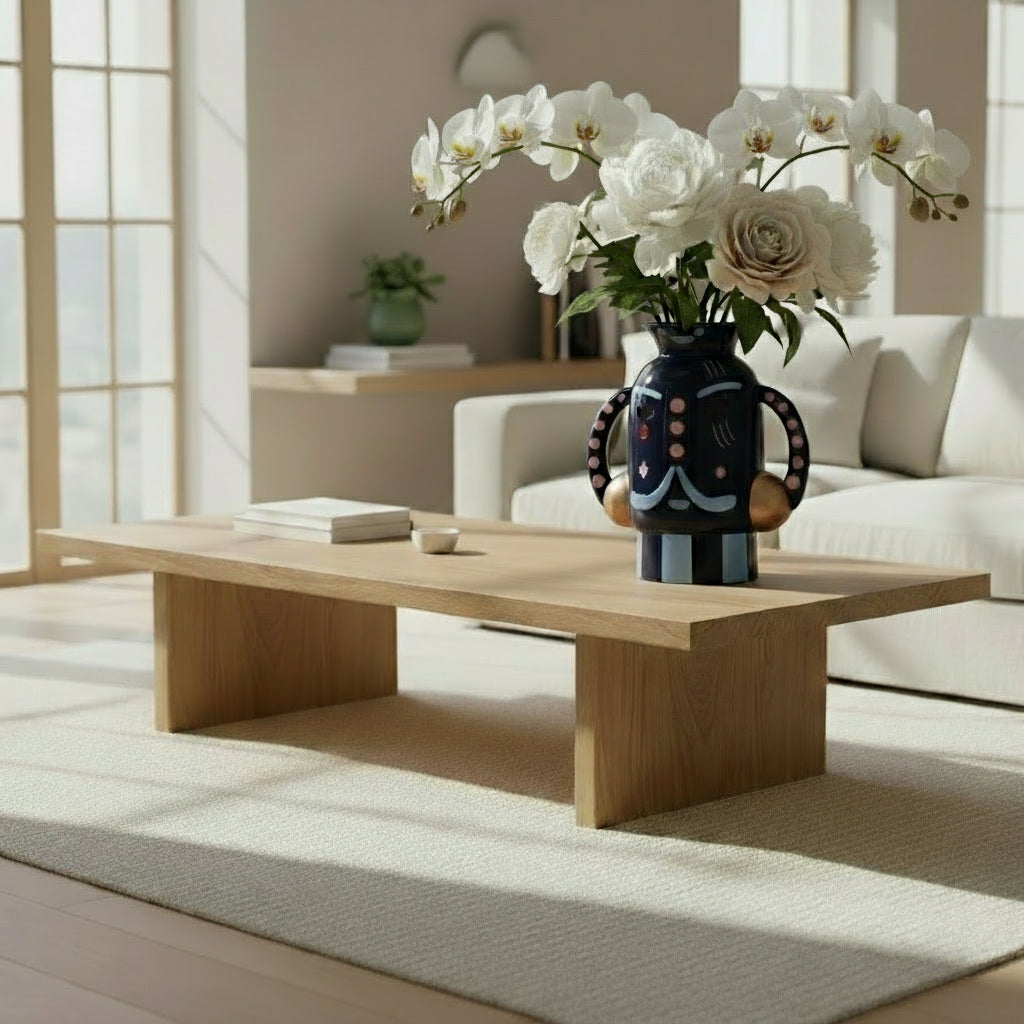 Decorative ceramic vase with abstract design on a modern living room