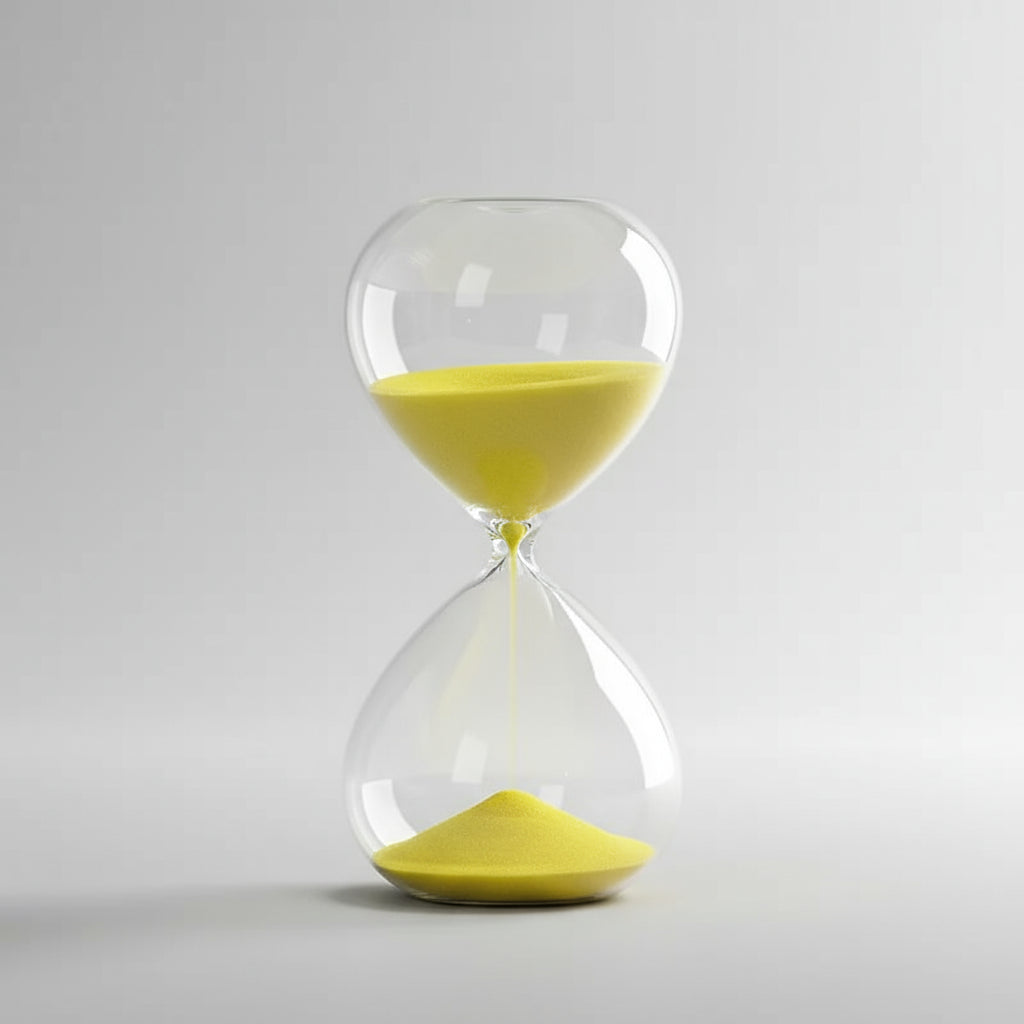 Hourglass with yellow sand on a white background