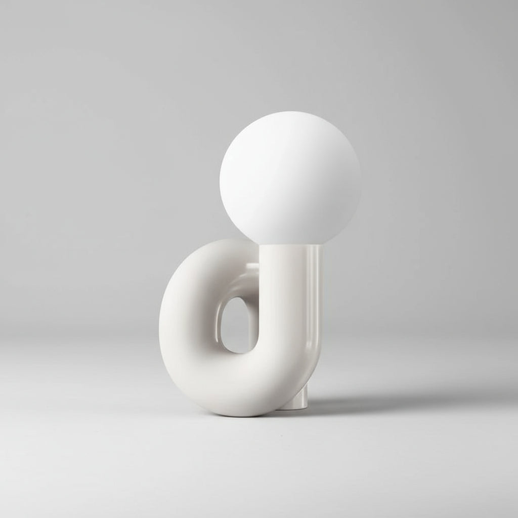 white decorative lamp with spherical tops and curved base