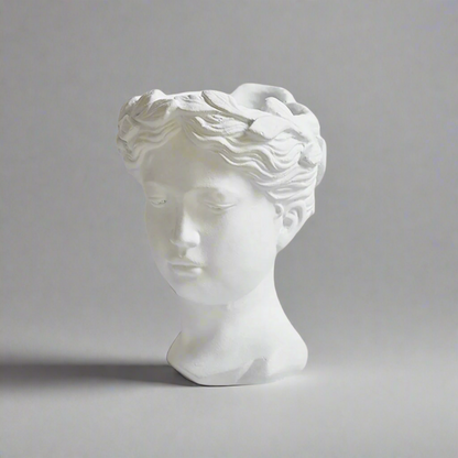 White marble bust  vase of Aphrodite figure on a gray background