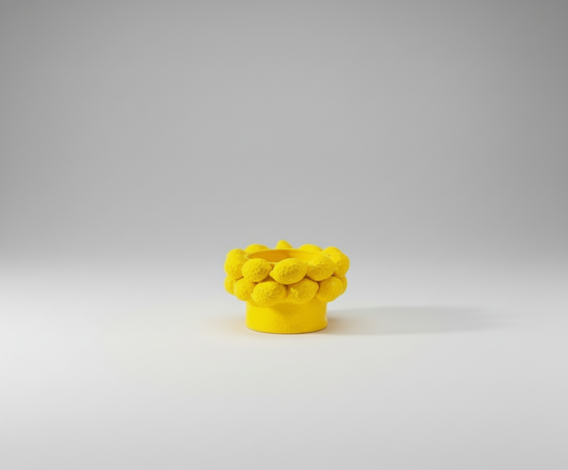 Yellow textured vase on a light gray background